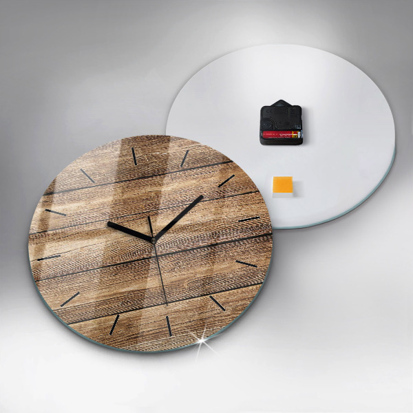 Round glass wall clock Wooden boards
