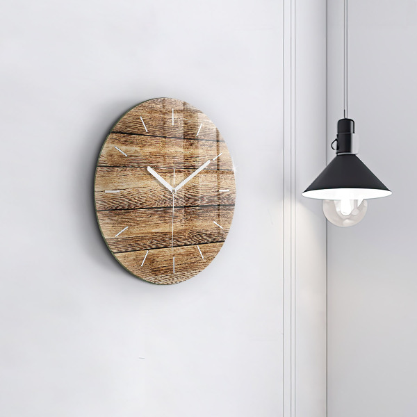 Round glass wall clock Wooden boards