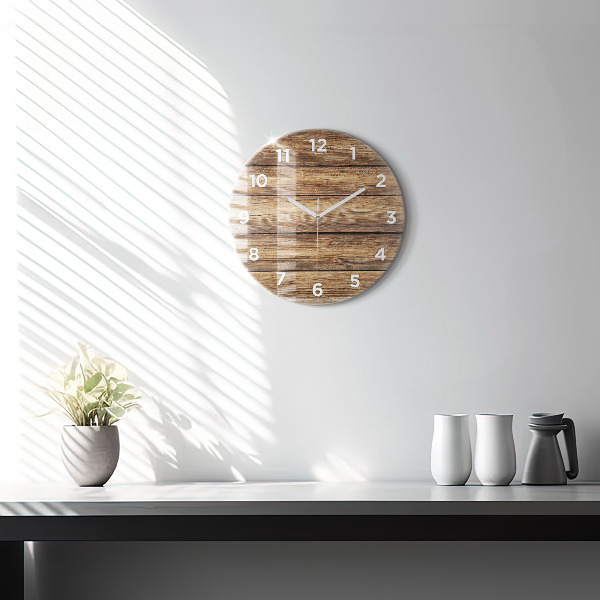 Round glass wall clock Wooden boards