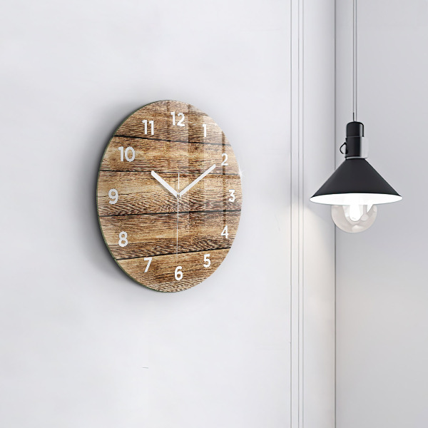 Round glass wall clock Wooden boards