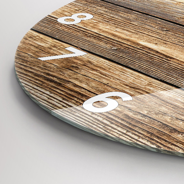 Round glass wall clock Wooden boards