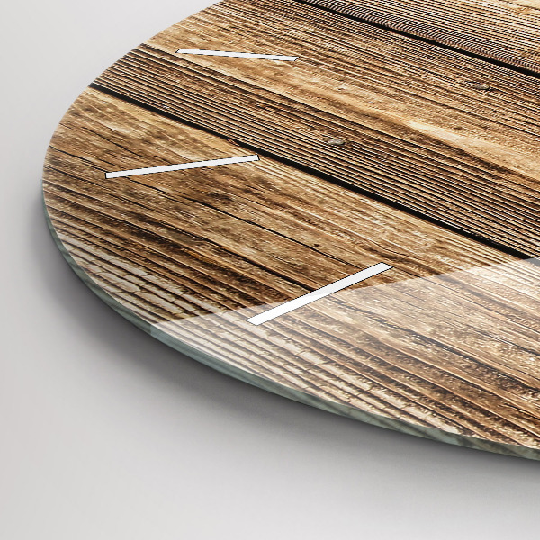 Round glass wall clock Wooden boards