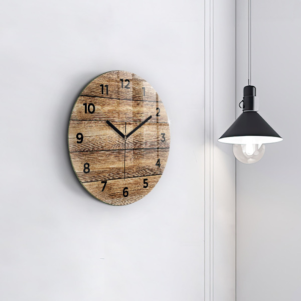 Round glass wall clock Wooden boards