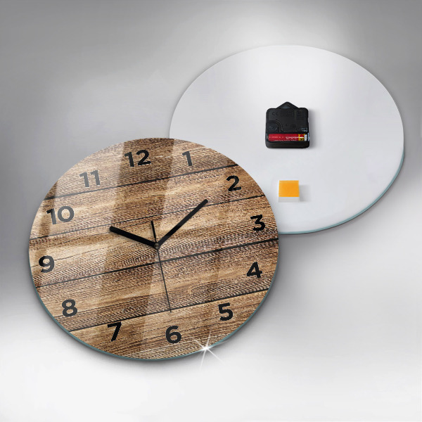Round glass wall clock Wooden boards