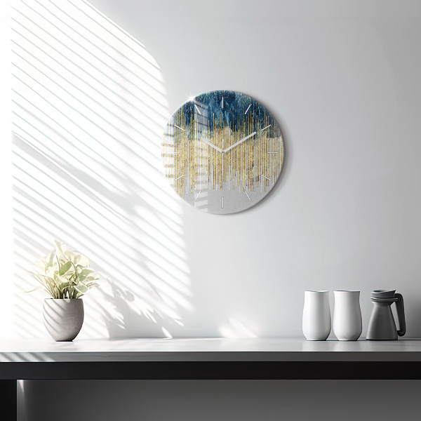 Round glass wall clock Decorative pattern and gold