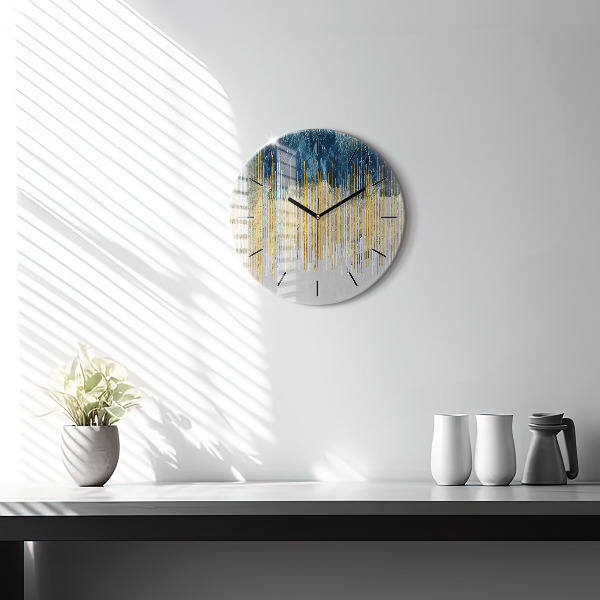 Round glass wall clock Decorative pattern and gold