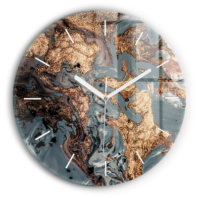 Round glass wall clock Marble gold abstract