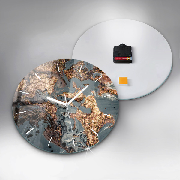 Round glass wall clock Marble gold abstract