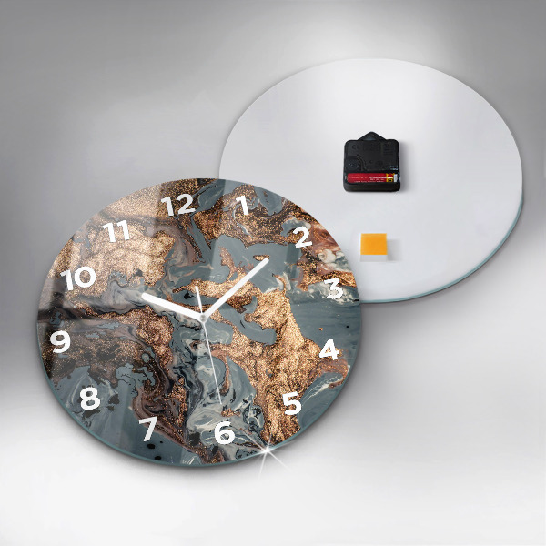 Round glass wall clock Marble gold abstract