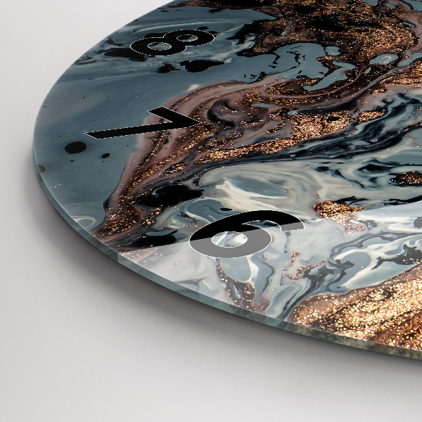Round glass wall clock Marble gold abstract
