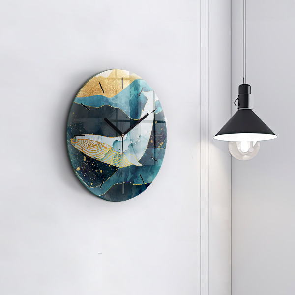Round glass wall clock Abstract whale