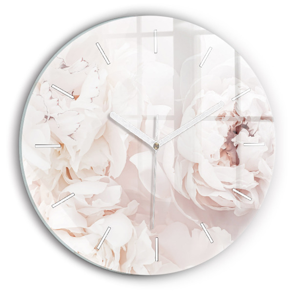 Round glass wall clock Peony flowers