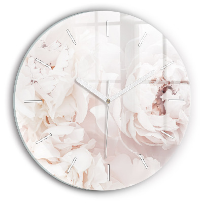 Round glass wall clock Peony flowers