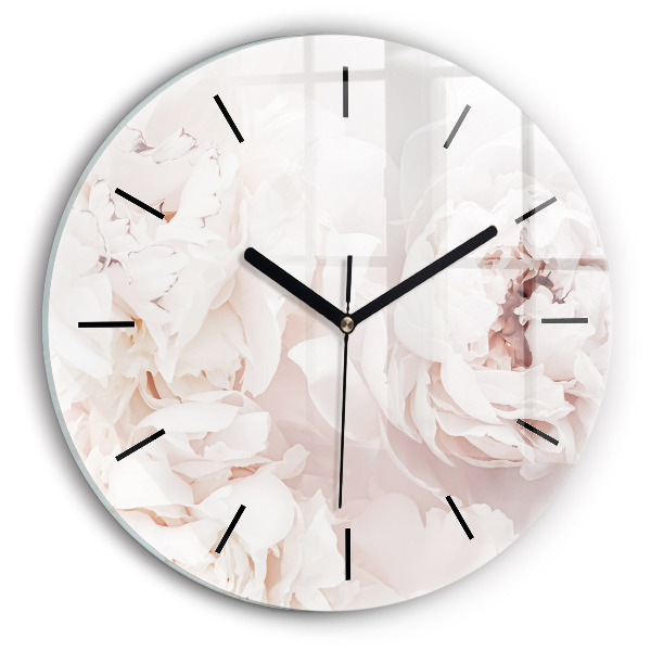 Round glass wall clock Peony flowers