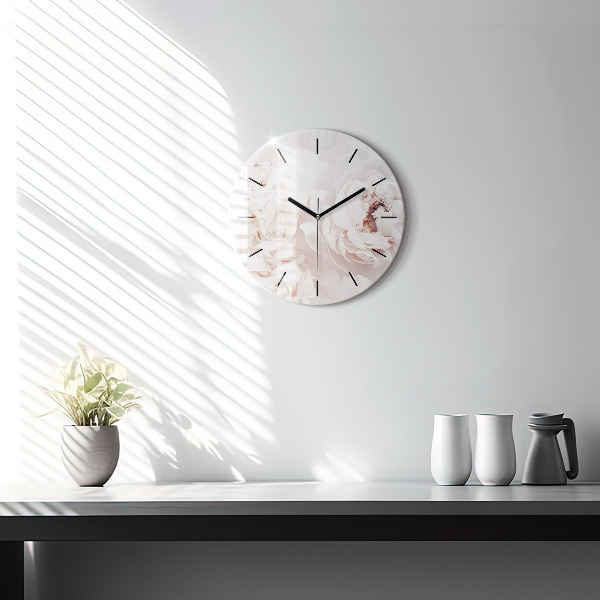 Round glass wall clock Peony flowers