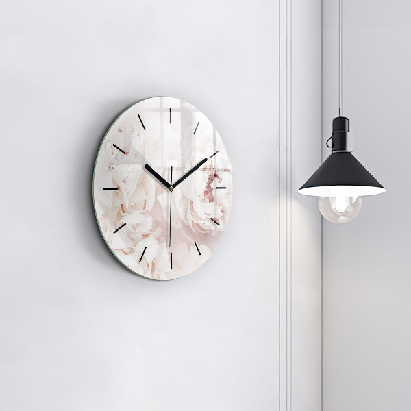 Round glass wall clock Peony flowers