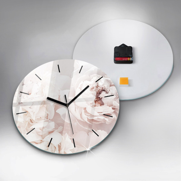 Round glass wall clock Peony flowers