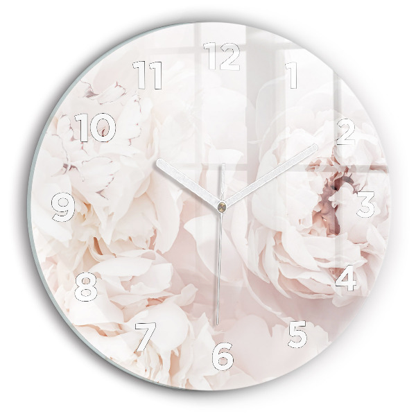 Round glass wall clock Peony flowers