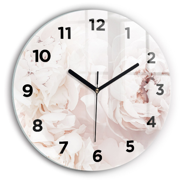 Round glass wall clock Peony flowers