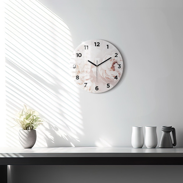 Round glass wall clock Peony flowers