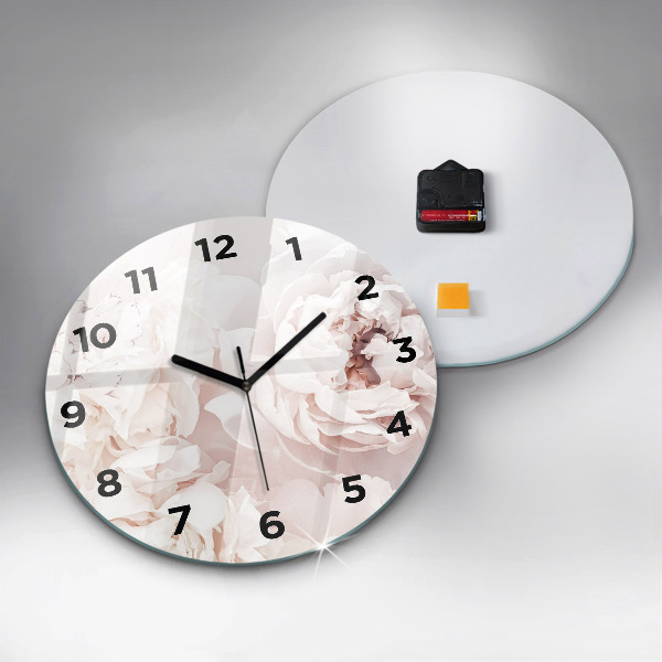 Round glass wall clock Peony flowers
