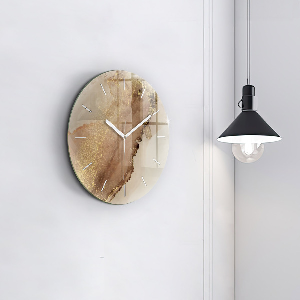 Round glass wall clock Beige modern art