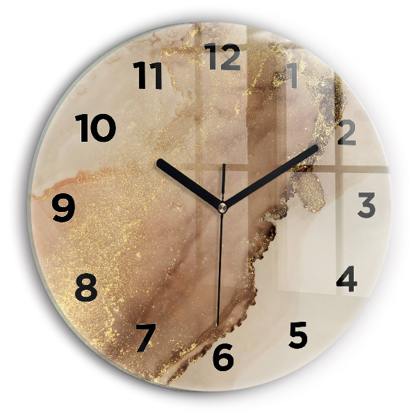 Round glass wall clock Beige modern art