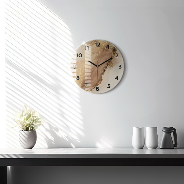 Round glass wall clock Beige modern art