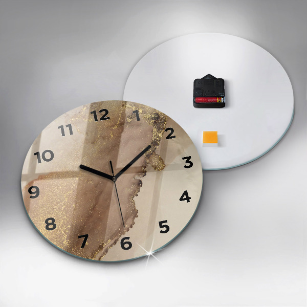 Round glass wall clock Beige modern art