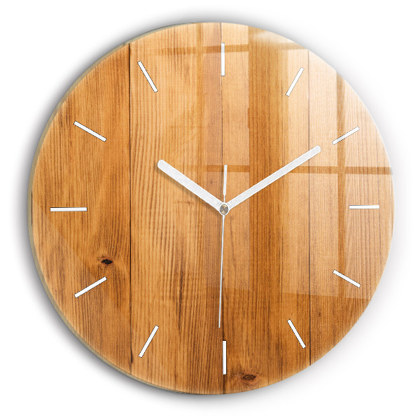 Round glass wall clock Wooden boards