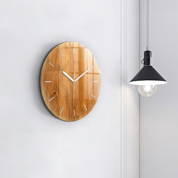 Round glass wall clock Wooden boards