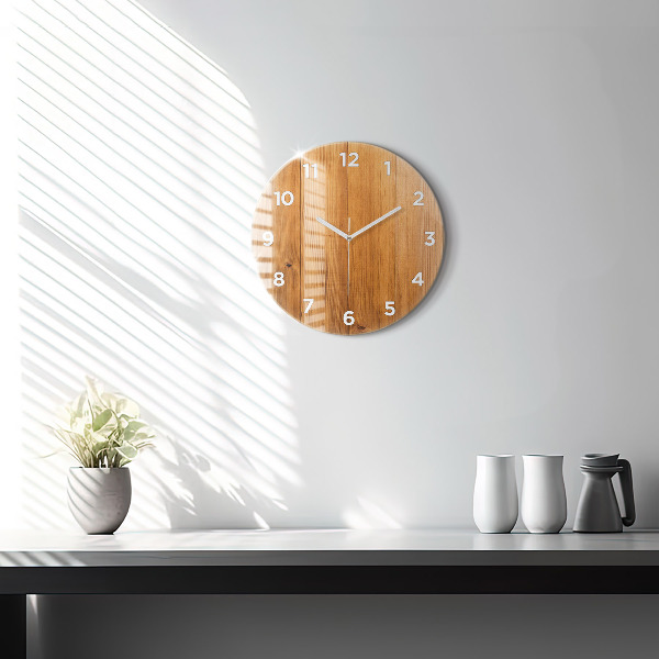Round glass wall clock Wooden boards