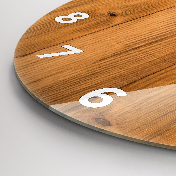 Round glass wall clock Wooden boards
