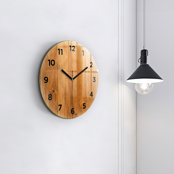 Round glass wall clock Wooden boards