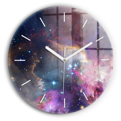 Round glass wall clock Galaxy and stars