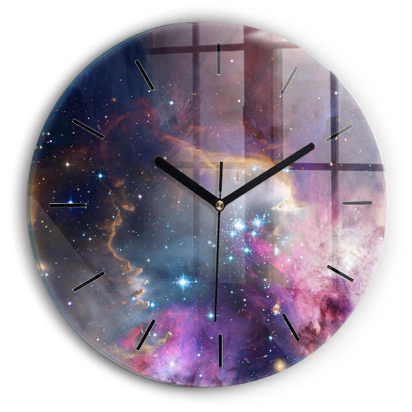 Round glass wall clock Galaxy and stars