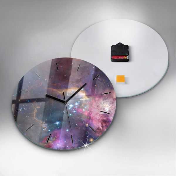 Round glass wall clock Galaxy and stars