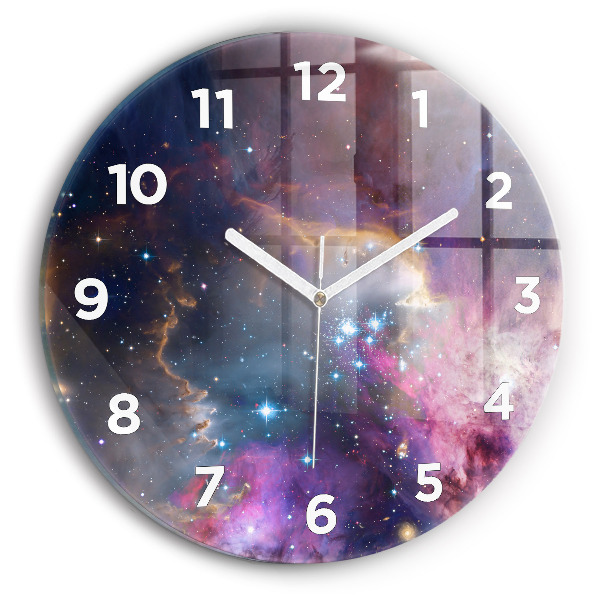 Round glass wall clock Galaxy and stars