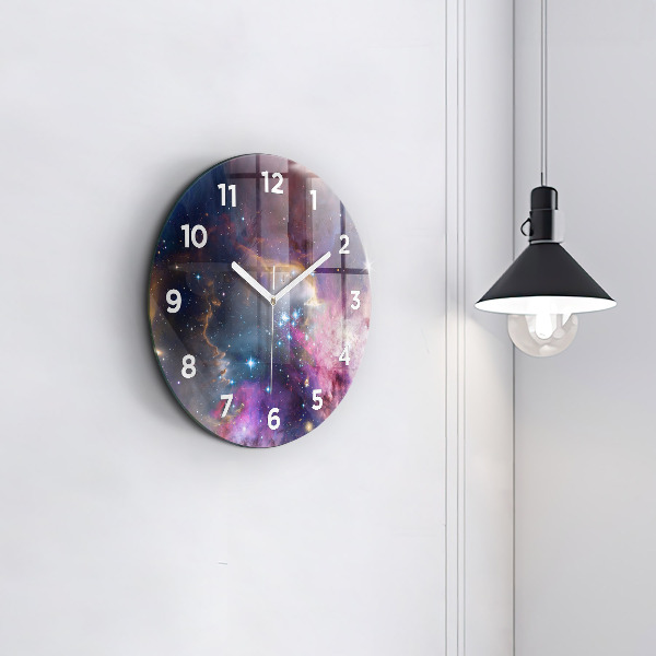 Round glass wall clock Galaxy and stars