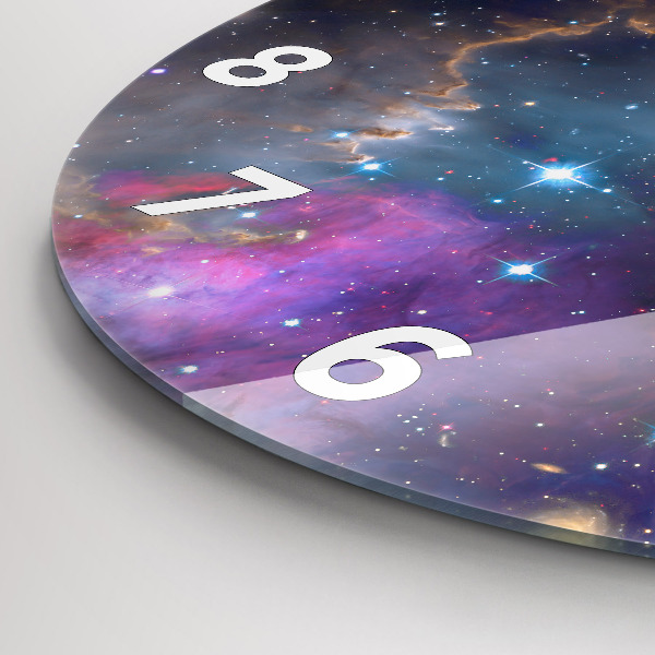 Round glass wall clock Galaxy and stars