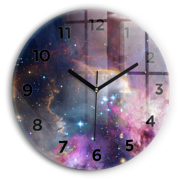 Round glass wall clock Galaxy and stars