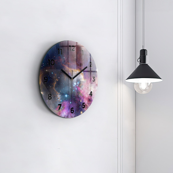Round glass wall clock Galaxy and stars