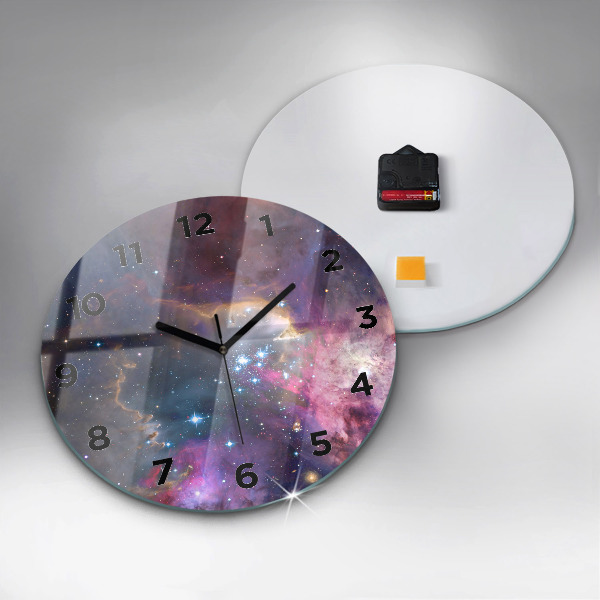 Round glass wall clock Galaxy and stars