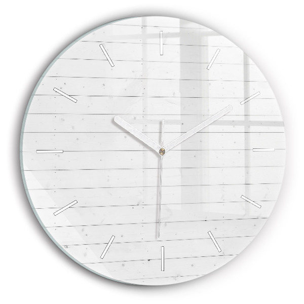 Round glass wall clock Wooden panels pattern