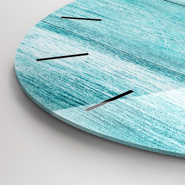 Round glass wall clock Blue old wood