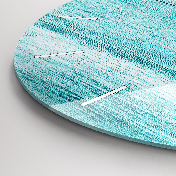 Round glass wall clock Blue old wood