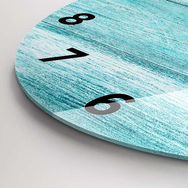 Round glass wall clock Blue old wood