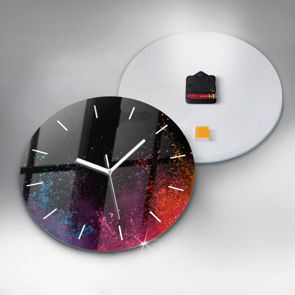 Round glass wall clock Explosion of colors