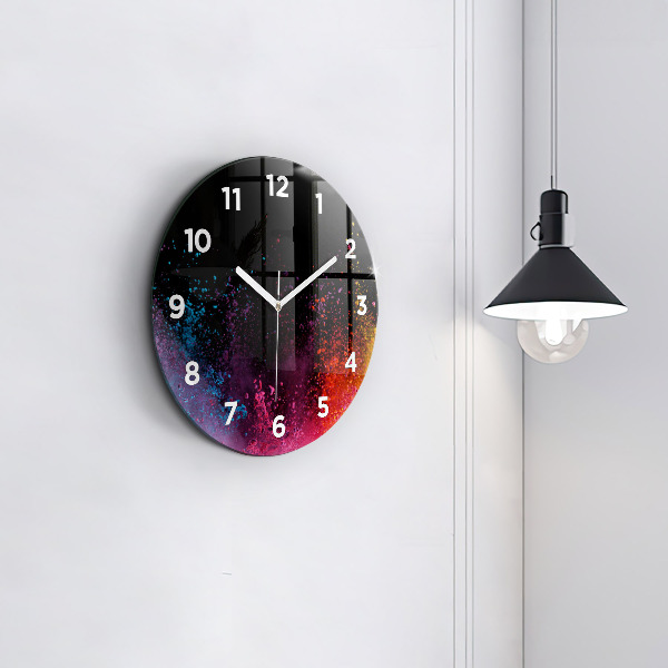 Round glass wall clock Explosion of colors