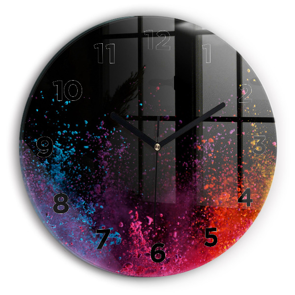 Round glass wall clock Explosion of colors
